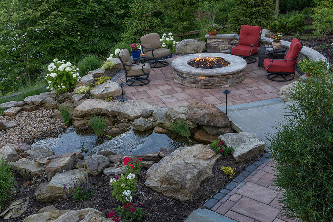Luxury landscape design in Beachwood, OH featuring custom outdoor elements